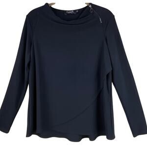 Sympli Long Sleeve Top Size 6 Black Minimalist Jersey Knit Zip Neck